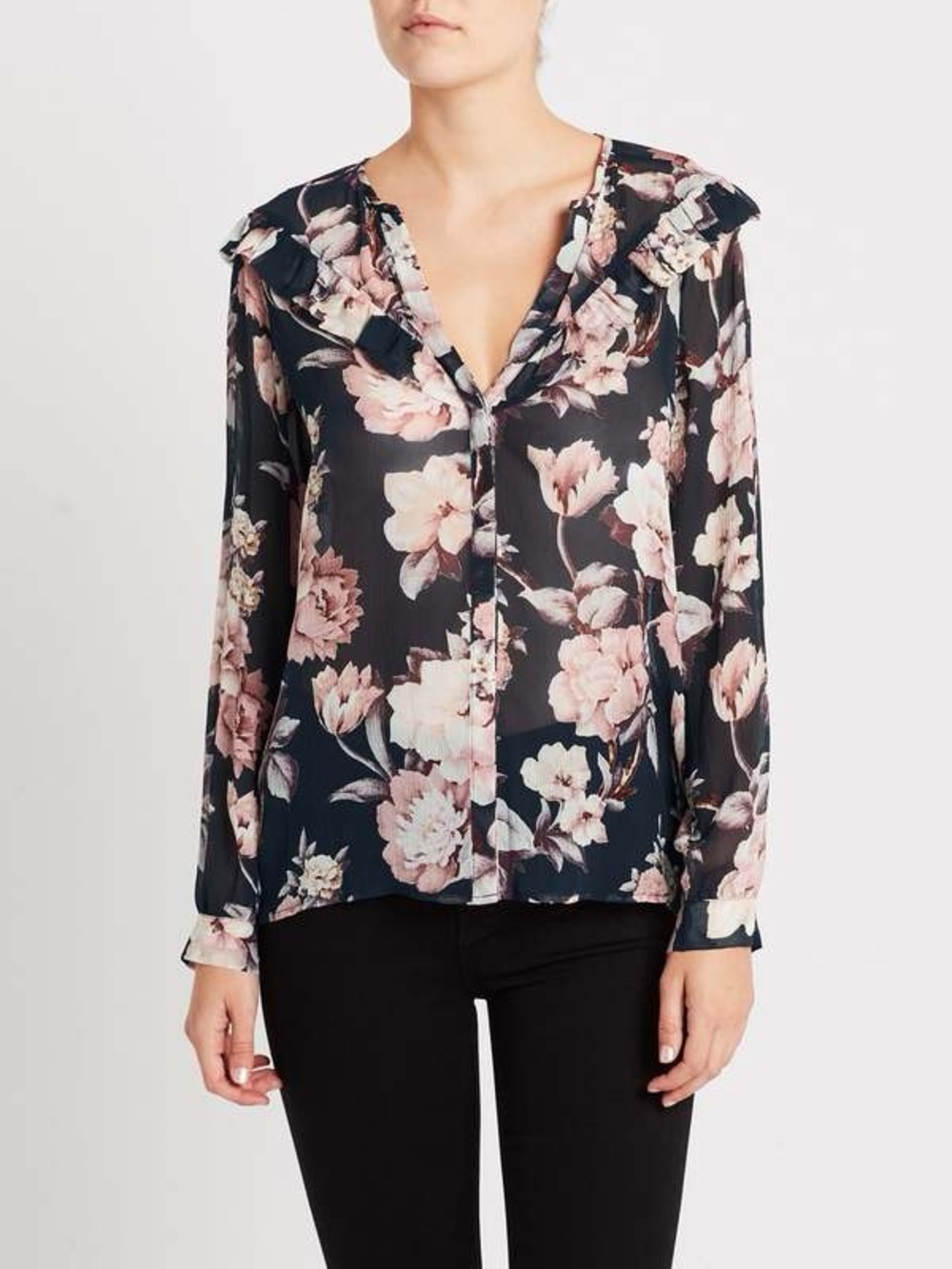 PAIGE Amore 💯% silk Floral Semi Sheer Top